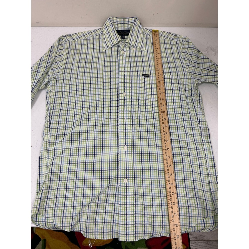Faconnable Mens Relaxed Fit Plaid Button Down Shirt Green‎ Blue White Small - Picture 4 of 6